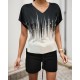 Women' S V-neck Short Sleeve Edges Tiny Slit Detailed Diving Blouse Button Detailed Diving Shorts , 9987 Women' S V-neck Short Sleeve Edges Tiny Slit Detailed Diving Blouse Button Detailed Diving Shorts , 9987