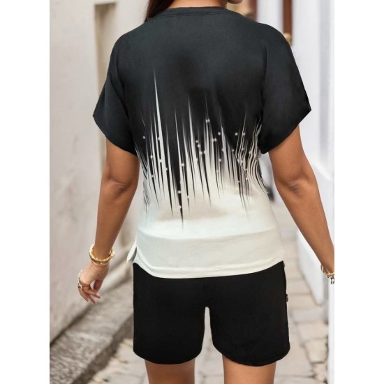 Women' S V-neck Short Sleeve Edges Tiny Slit Detailed Diving Blouse Button Detailed Diving Shorts , 9987 Women' S V-neck Short Sleeve Edges Tiny Slit Detailed Diving Blouse Button Detailed Diving Shorts , 9987