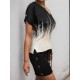 Women' S V-neck Short Sleeve Edges Tiny Slit Detailed Diving Blouse Button Detailed Diving Shorts , 9987 Women' S V-neck Short Sleeve Edges Tiny Slit Detailed Diving Blouse Button Detailed Diving Shorts , 9987