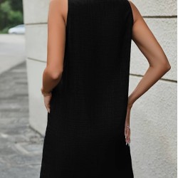 Kadın Kolsuz Kalın Askılı Düğme Detay Cepli Keten Elbise, 16443