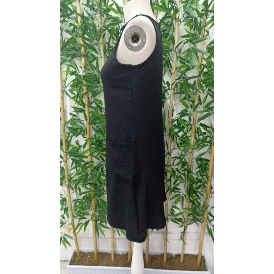 Kadın Kolsuz Kalın Askılı Düğme Detay Cepli Keten Elbise, 16443