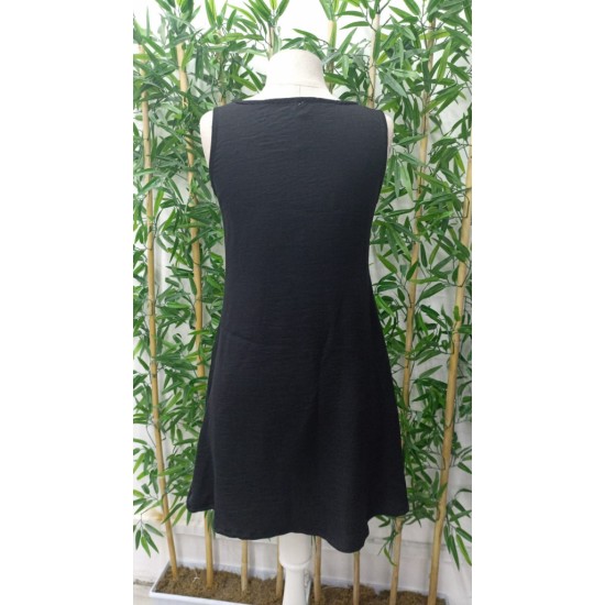 Kadın Kolsuz Kalın Askılı Düğme Detay Cepli Keten Elbise, 16443