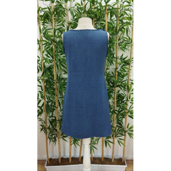 Kadın Kolsuz Kalın Askılı Düğme Detay Cepli Keten Elbise, 16444