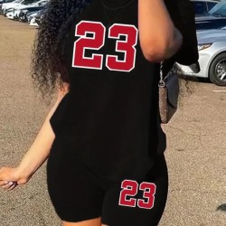 Kadın Kısa Kollu 23 Baskı Detay Viskon Iki Iplik şortlu Bluz Takım, 16775