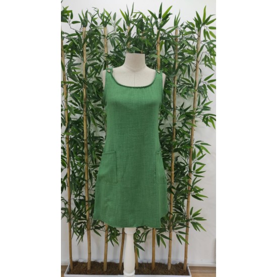 Kadın Kolsuz Kalın Askılı Düğme Detay Cepli Keten Elbise, 17097