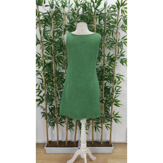 Kadın Kolsuz Kalın Askılı Düğme Detay Cepli Keten Elbise, 17097