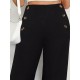 Women' S Button Detail Wide Leg Imported Crepe Trousers , 17088 Women' S Button Detail Wide Leg Imported Crepe Trousers , 17088