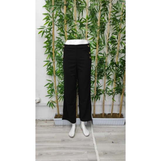Women' S Button Detail Wide Leg Imported Crepe Trousers , 17088 Women' S Button Detail Wide Leg Imported Crepe Trousers , 17088