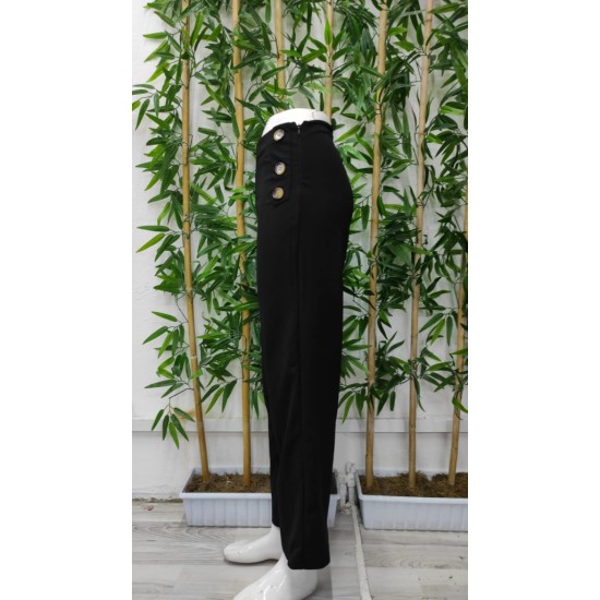 Women' S Button Detail Wide Leg Imported Crepe Trousers , 17088 Women' S Button Detail Wide Leg Imported Crepe Trousers , 17088