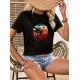 Kadın Kısa Kollu Palmiye Baskılı Viskon T-shirt , 17347 Kadın Kısa Kollu Palmiye Baskılı Viskon T-shirt , 17347
