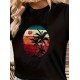 Kadın Kısa Kollu Palmiye Baskılı Viskon T-shirt , 17347 Kadın Kısa Kollu Palmiye Baskılı Viskon T-shirt , 17347