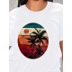 Kadın Kısa Kollu Palmiye Baskılı Viskon T-shirt , 17345 Kadın Kısa Kollu Palmiye Baskılı Viskon T-shirt , 17345