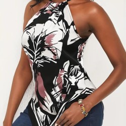 Kadın üçgen Kesim Boyundan Bağlamalı çiçek Desen Süprem Bluz, 17533