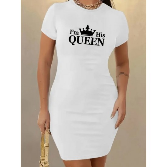 Kadın Kısa Kollu Queen Baskı Iki Iplik Mini Elbise , 17661 Kadın Kısa Kollu Queen Baskı Iki Iplik Mini Elbise , 17661