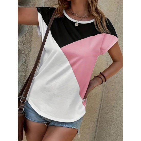 Kadın Bisiklet Yaka üç Renk Viskon T-shirt , 17652 Kadın Bisiklet Yaka üç Renk Viskon T-shirt , 17652