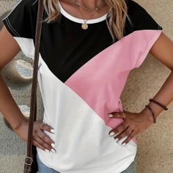 Kadın Bisiklet Yaka üç Renk Viskon T-shirt , 17652 Kadın Bisiklet Yaka üç Renk Viskon T-shirt , 17652