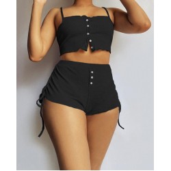 Kadın Ip Askılı Crop Bluz Ve Yanlardan Büzgülü Ikili Kaşkorse Short Takım, 17812 Kadın Ip Askılı Crop Bluz Ve Yanlardan Büzgülü Ikili Kaşkorse Short Takım, 17812
