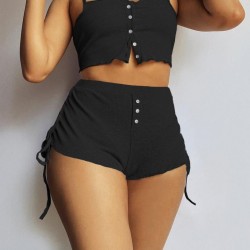 Kadın Ip Askılı Crop Bluz Ve Yanlardan Büzgülü Ikili Kaşkorse Short Takım, 17812 Kadın Ip Askılı Crop Bluz Ve Yanlardan Büzgülü Ikili Kaşkorse Short Takım, 17812