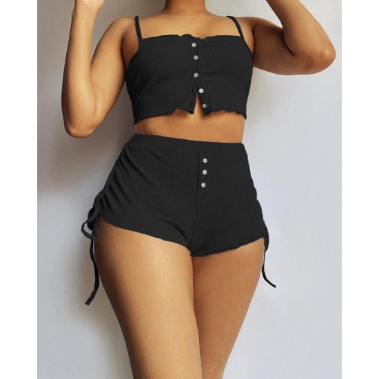 Kadın Ip Askılı Crop Bluz Ve Yanlardan Büzgülü Ikili Kaşkorse Short Takım, 17812 Kadın Ip Askılı Crop Bluz Ve Yanlardan Büzgülü Ikili Kaşkorse Short Takım, 17812