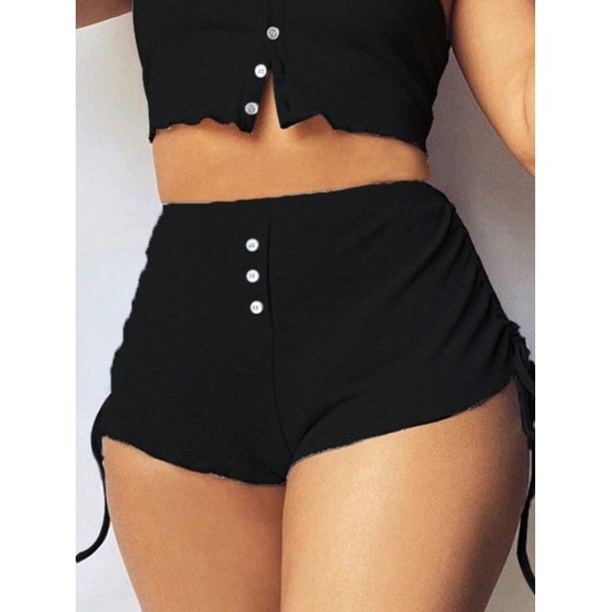 Kadın Ip Askılı Crop Bluz Ve Yanlardan Büzgülü Ikili Kaşkorse Short Takım, 17812 Kadın Ip Askılı Crop Bluz Ve Yanlardan Büzgülü Ikili Kaşkorse Short Takım, 17812