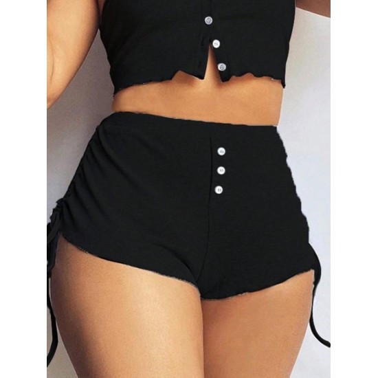 Kadın Ip Askılı Crop Bluz Ve Yanlardan Büzgülü Ikili Kaşkorse Short Takım, 17812 Kadın Ip Askılı Crop Bluz Ve Yanlardan Büzgülü Ikili Kaşkorse Short Takım, 17812