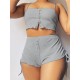 Women' S Rope-strapped Crop Blouse And Side-slit Double Camisole Short Set, 17811 Women' S Rope-strapped Crop Blouse And Side-slit Double Camisole Short Set, 17811