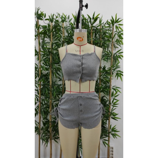Women' S Rope-strapped Crop Blouse And Side-slit Double Camisole Short Set, 17811 Women' S Rope-strapped Crop Blouse And Side-slit Double Camisole Short Set, 17811