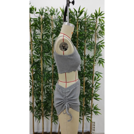Women' S Rope-strapped Crop Blouse And Side-slit Double Camisole Short Set, 17811 Women' S Rope-strapped Crop Blouse And Side-slit Double Camisole Short Set, 17811