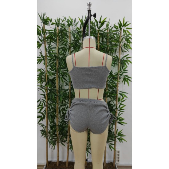 Women' S Rope-strapped Crop Blouse And Side-slit Double Camisole Short Set, 17811 Women' S Rope-strapped Crop Blouse And Side-slit Double Camisole Short Set, 17811