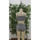Women' S Rope-strapped Crop Blouse And Side-slit Double Camisole Short Set, 17811 Women' S Rope-strapped Crop Blouse And Side-slit Double Camisole Short Set, 17811