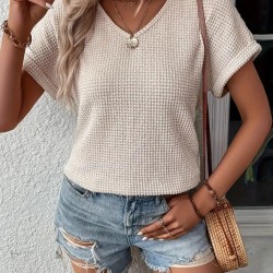 Kadın Kısa Kollu V Yaka Sırt Düğme Detay Triko Bluz , 17899 Kadın Kısa Kollu V Yaka Sırt Düğme Detay Triko Bluz , 17899