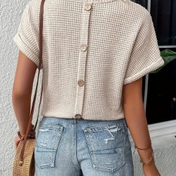 Kadın Kısa Kollu V Yaka Sırt Düğme Detay Triko Bluz , 17899 Kadın Kısa Kollu V Yaka Sırt Düğme Detay Triko Bluz , 17899