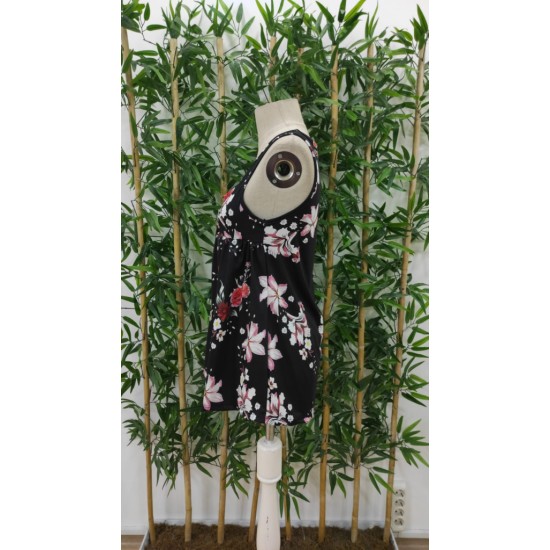 Kadın Kalın Askılı önü Düğme Detay çiçek Desen Bluz, 17940