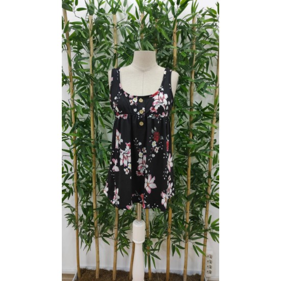 Kadın Kalın Askılı önü Düğme Detay çiçek Desen Bluz, 17940