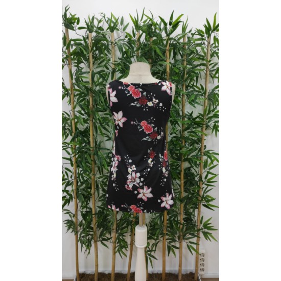 Kadın Kalın Askılı önü Düğme Detay çiçek Desen Bluz, 17940