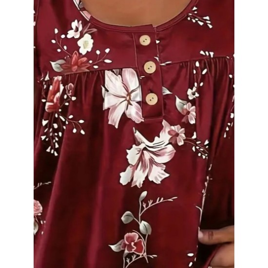 Kadın Kalın Askılı önü Düğme Detay çiçek Desen Bluz, 17939