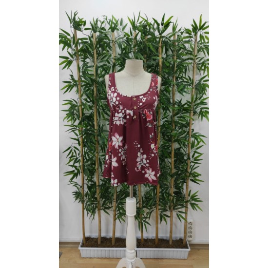 Kadın Kalın Askılı önü Düğme Detay çiçek Desen Bluz, 17939