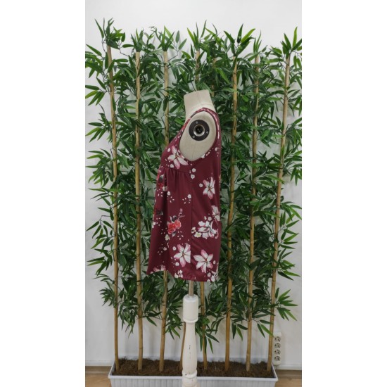 Kadın Kalın Askılı önü Düğme Detay çiçek Desen Bluz, 17939