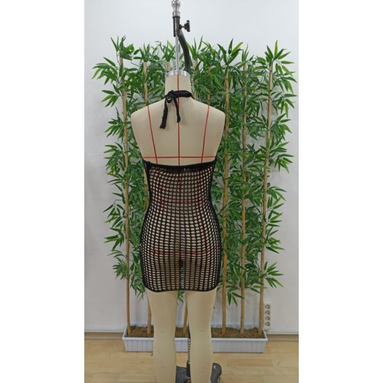 Women' S Halter Neck Mesh Pattern Knitted Pareo, 18045 Women' S Halter Neck Mesh Pattern Knitted Pareo, 18045