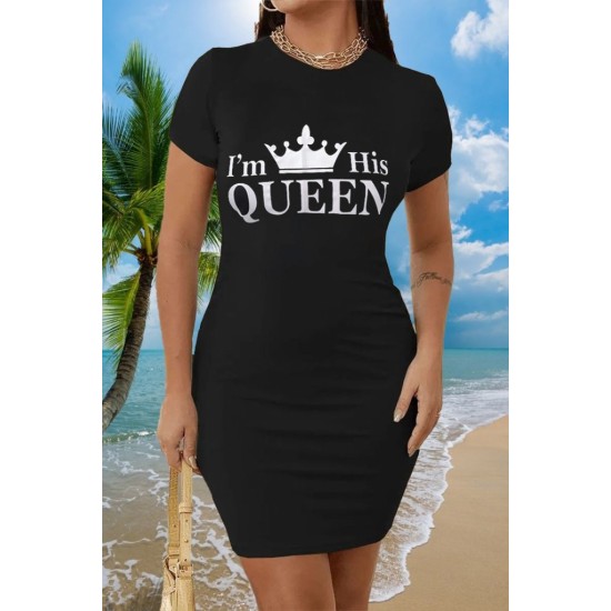 Kadın Kısa Kollu Queen Baskı Iki Iplik Mini Elbise , 17660 Kadın Kısa Kollu Queen Baskı Iki Iplik Mini Elbise , 17660