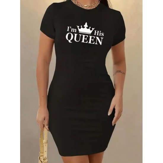 Kadın Kısa Kollu Queen Baskı Iki Iplik Mini Elbise , 17660 Kadın Kısa Kollu Queen Baskı Iki Iplik Mini Elbise , 17660