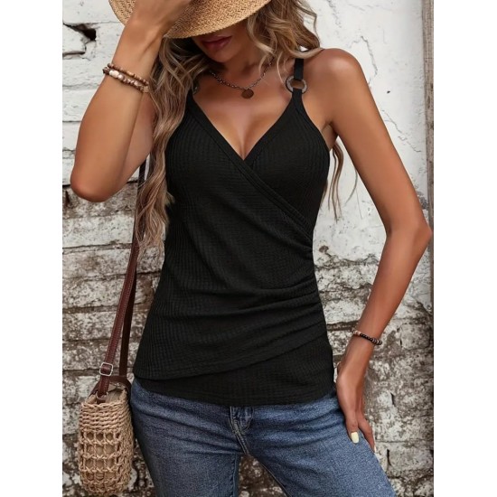 Women' S Double Breasted Collar Strap Ring Accessory Detail Waffle Blouse, 18084 Women' S Double Breasted Collar Strap Ring Accessory Detail Waffle Blouse, 18084