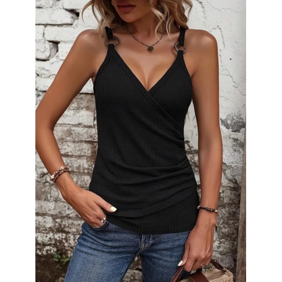 Women' S Double Breasted Collar Strap Ring Accessory Detail Waffle Blouse, 18084 Women' S Double Breasted Collar Strap Ring Accessory Detail Waffle Blouse, 18084