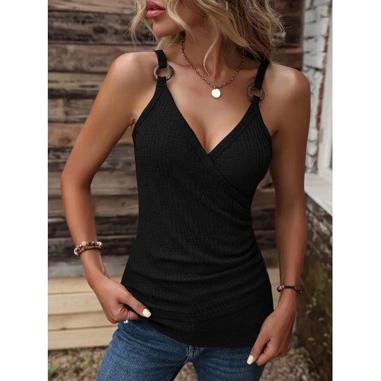 Women' S Double Breasted Collar Strap Ring Accessory Detail Waffle Blouse, 18084 Women' S Double Breasted Collar Strap Ring Accessory Detail Waffle Blouse, 18084