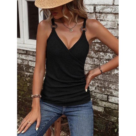 Women' S Double Breasted Collar Strap Ring Accessory Detail Waffle Blouse, 18084 Women' S Double Breasted Collar Strap Ring Accessory Detail Waffle Blouse, 18084