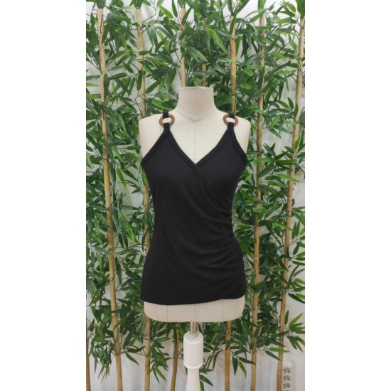 Women' S Double Breasted Collar Strap Ring Accessory Detail Waffle Blouse, 18084 Women' S Double Breasted Collar Strap Ring Accessory Detail Waffle Blouse, 18084