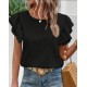 Crew Neck Sleeves Flounce Imported Crepe Blouse, 16449 Crew Neck Sleeves Flounce Imported Crepe Blouse, 16449