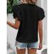 Crew Neck Sleeves Flounce Imported Crepe Blouse, 16449 Crew Neck Sleeves Flounce Imported Crepe Blouse, 16449