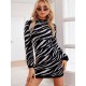 Women' S Long Sleeve Black And White Zebra Pattern Knit Dress , 5538 Women' S Long Sleeve Black And White Zebra Pattern Knit Dress , 5538