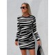 Women' S Long Sleeve Black And White Zebra Pattern Knit Dress , 5538 Women' S Long Sleeve Black And White Zebra Pattern Knit Dress , 5538
